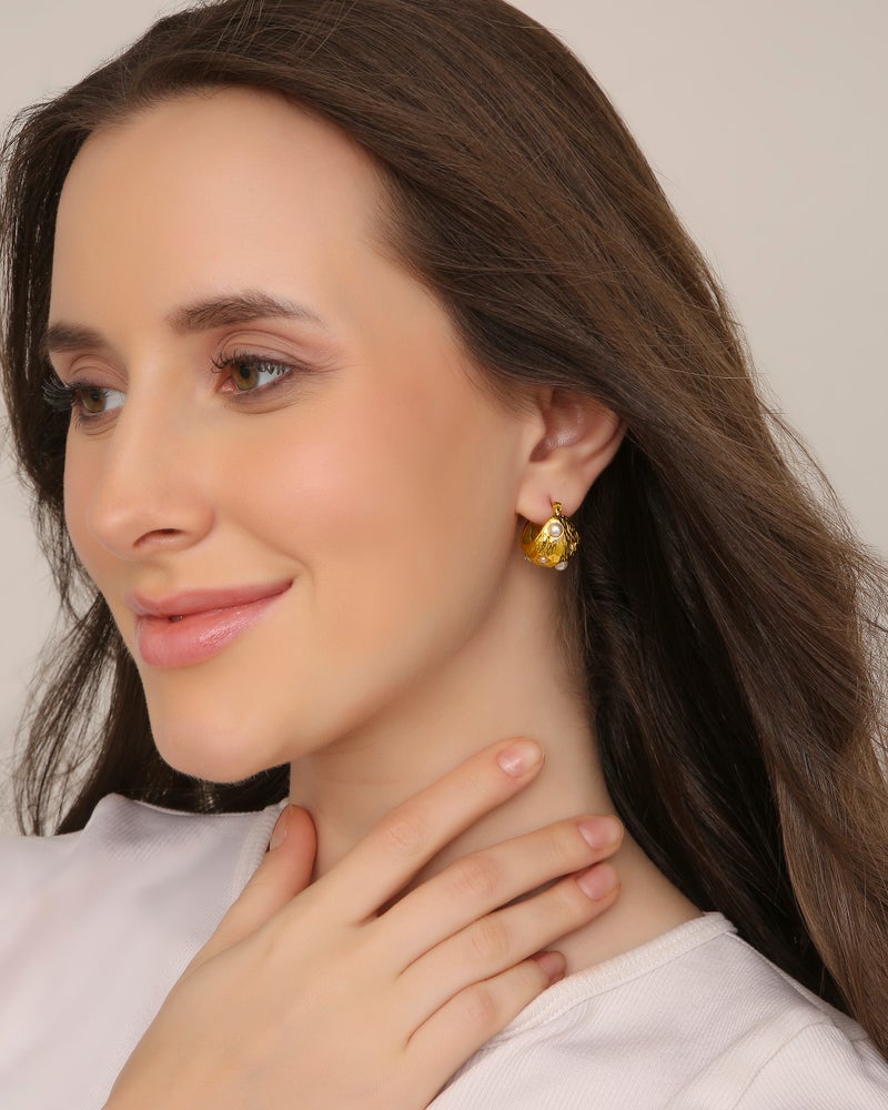 TAAHIRA Half Ball Zircon Hoop Earrings - Image 4